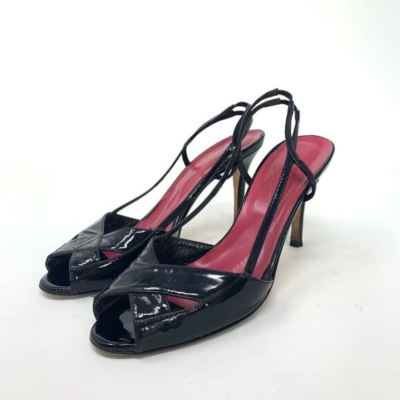 Kate Spade Size 8.5 Patent Leather Slingback Sandals Heels Peep Toe - Picture 6 of 8